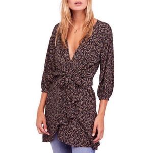 Free People‎ Clara Tunic Top Floral Tie-Waist Black